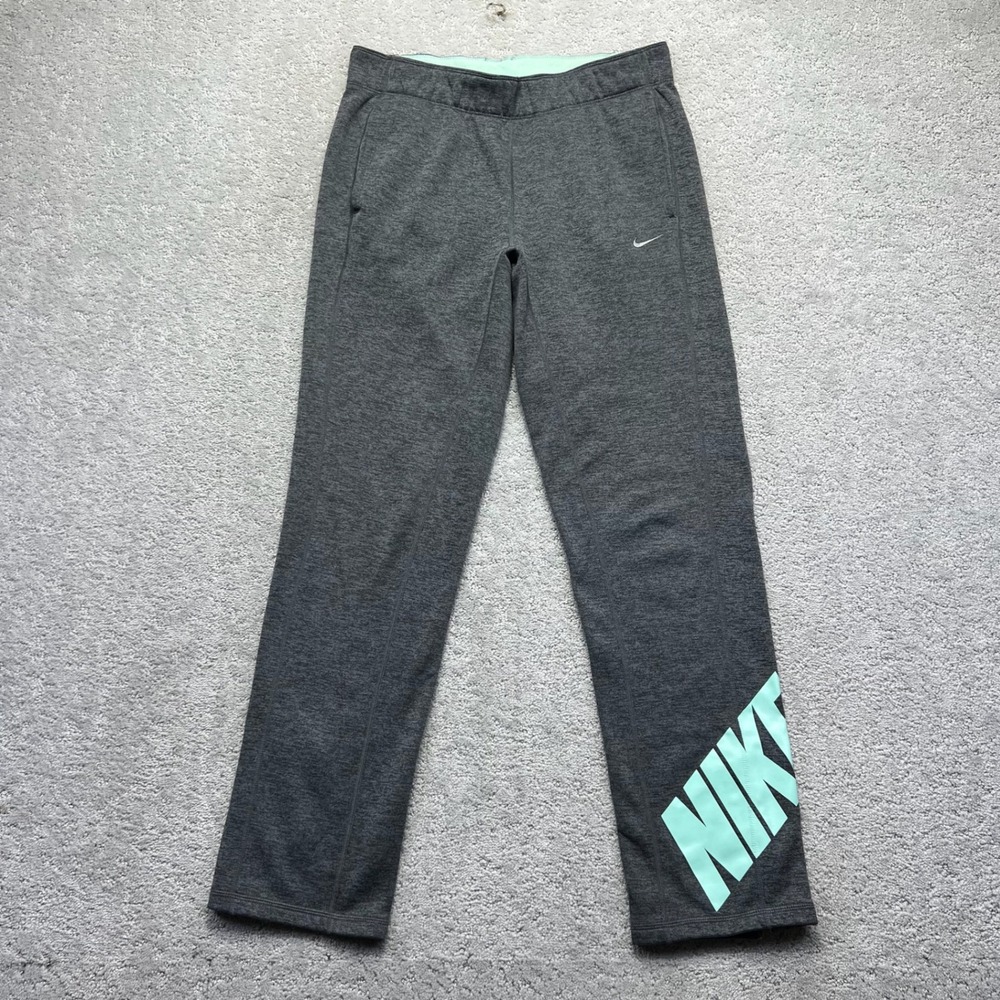 Nike Therma-FIT Sweatpants Womens Small Gray Heather Mint Green Logo Athleisure